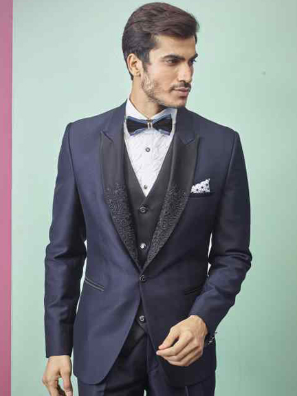 BLUE TUXEDO SUIT WITH COLLER EMBROIDERED
