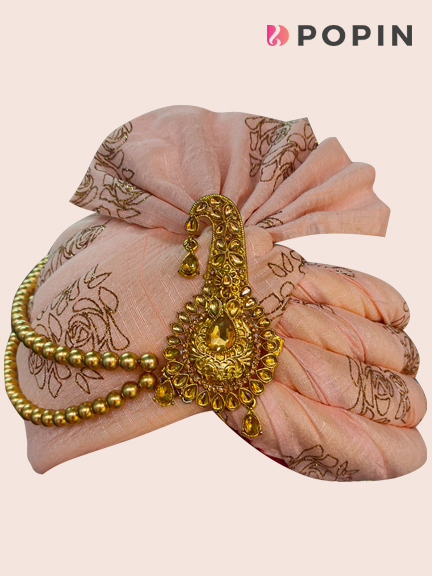 GOLD WITH GREEN PEACH EMBROIDERED SAFA