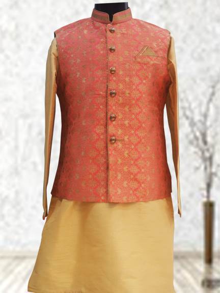 GOLD KURTA WITH PINK PRINTED INDO WESTERN