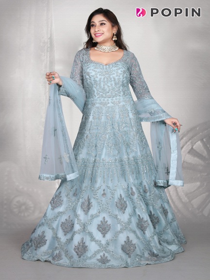 SKY BLUE EMBROIDERED WEDDING GOWN