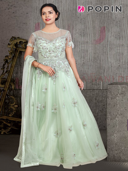 PISTA GREEN EMBROIDERED WEDDING GOWN
