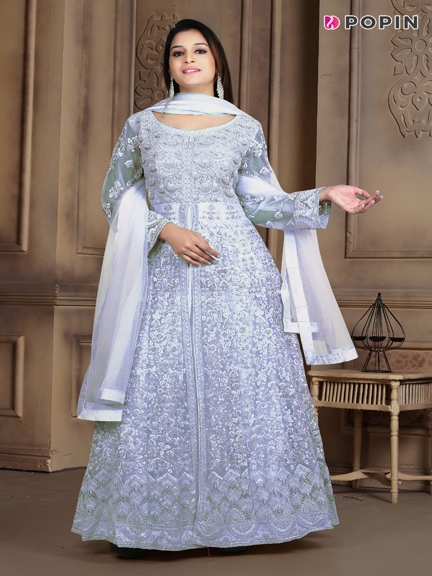 SKY BLUE HEAVY EMBROIDERED WEDDING GOWN