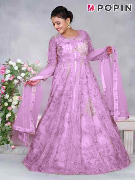 BABY PINK  EMBROIDERED JACKET WITH PLAN GOWN